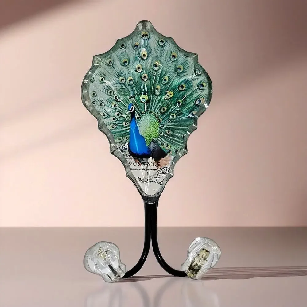 Pier 1 Peacock Hook Wall Decor Acrylic Resin Multicolor Vintage Double Hanger